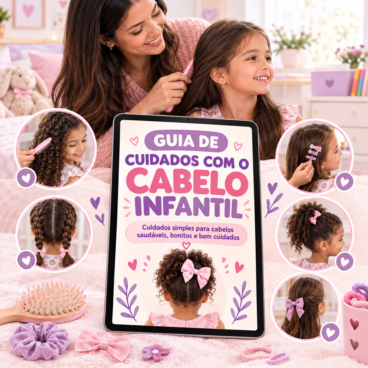 Menina com tranças cuidadas e acessórios delicados no cabelo
